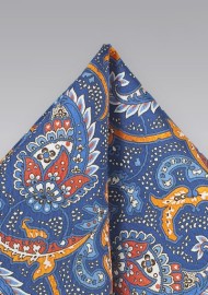Blue and Tangerine Silk Pocket Square