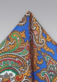 Spanish Paisley Pocket Sqaure in Blue, Green, Yellow, Orange