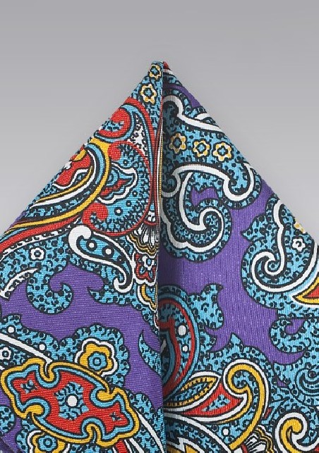 Purple Spanish Paisley Pocket Square