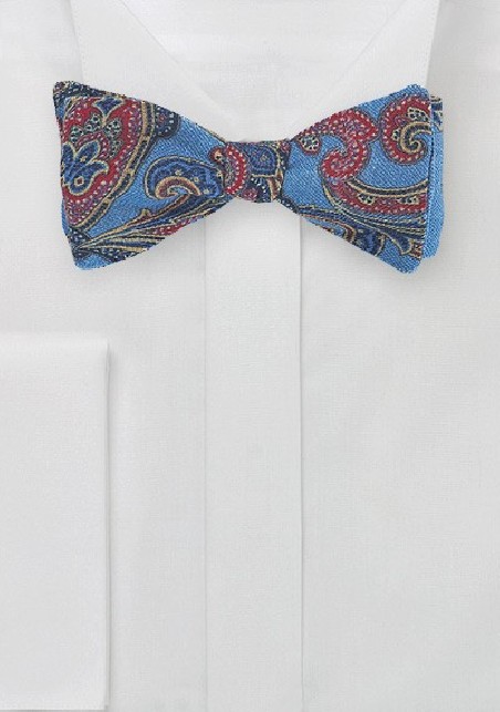 Wool Paisley Bow Tie in Blue