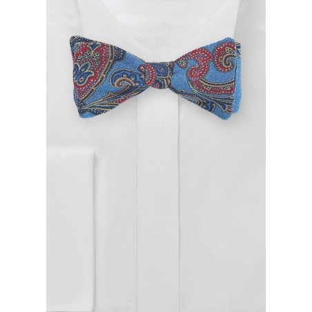 Wool Paisley Bow Tie in Blue
