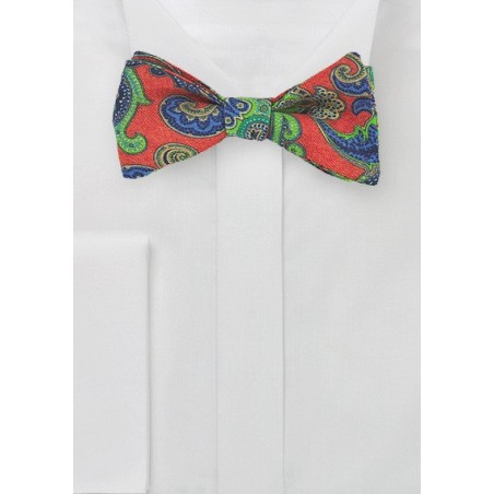 Wool Bow Tie in Orange, Green, and Blue