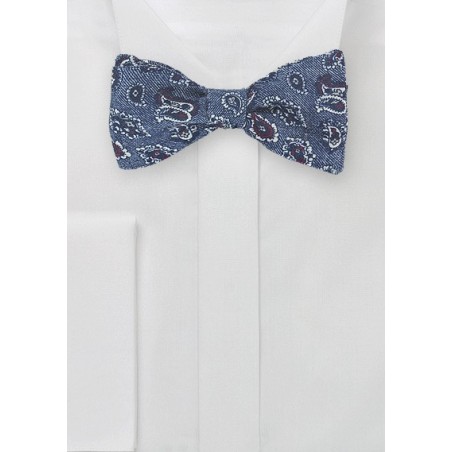 Wool Paisley Bow Tie in Denim Blue