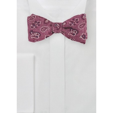 Wine Red Wool Bow Tie