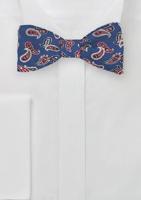 Navy and Red Wool Bow Tie