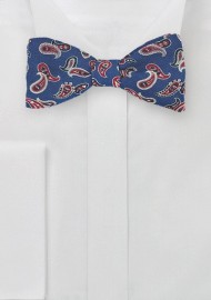 Navy and Red Wool Bow Tie