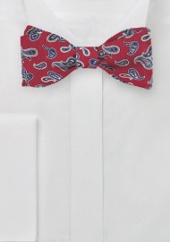 Cherry Red and Blue Wool Bow Tie