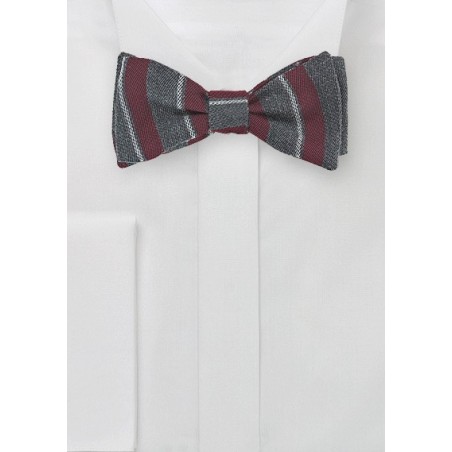 Wool Striped Bow Tie in Gray and Burgundy