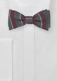 Wool Striped Bow Tie in Gray and Burgundy