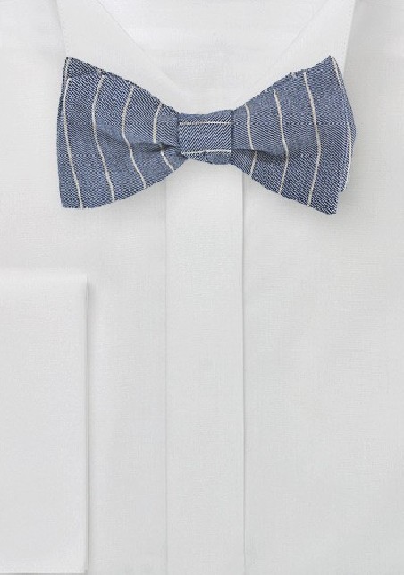 Striped Bow Tie in Denim Blue