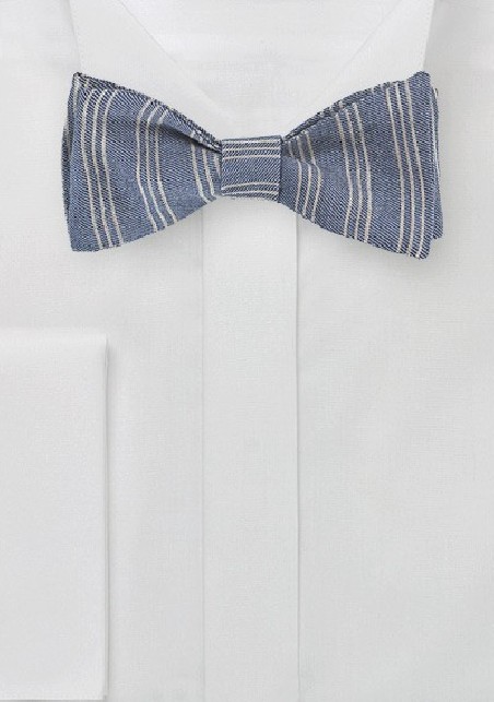 Tripe Striped Bow Tie in Denim Blue