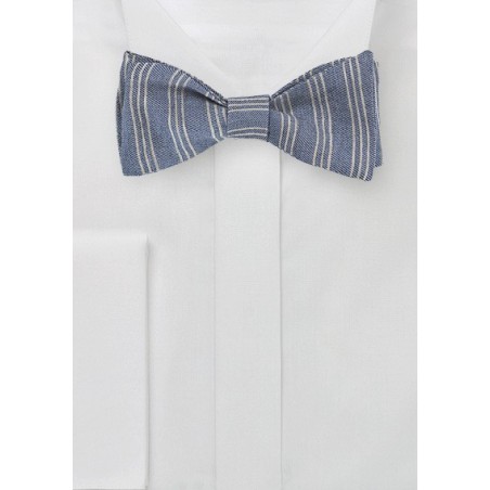 Tripe Striped Bow Tie in Denim Blue