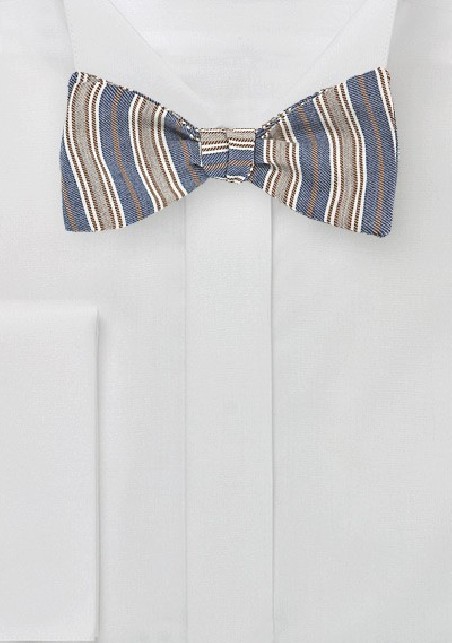 Denim and Beige Striped Bow Tie