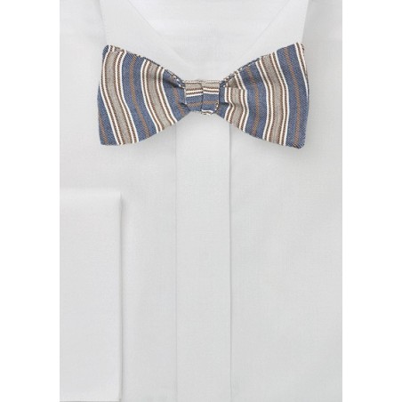 Denim and Beige Striped Bow Tie