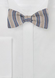 Denim and Beige Striped Bow Tie