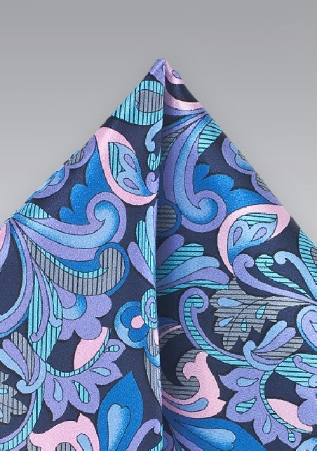 Art Nouveau Print Pocket Square in Pink and Blue