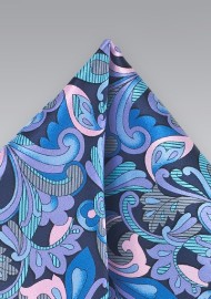 Art Nouveau Print Pocket Square in Pink and Blue