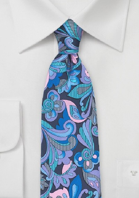 Pink and Blue Art Nouveau Silk Tie