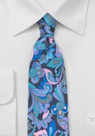 Pink and Blue Art Nouveau Silk Tie
