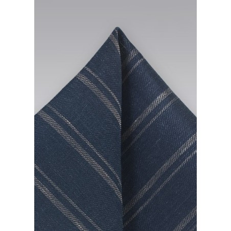 Striped Linen Pocket Square in Blue