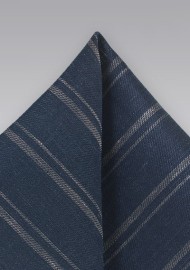 Striped Linen Pocket Square in Blue