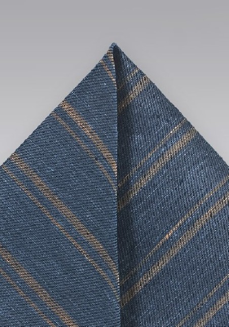 Indigo and Brown Striped Pocket Square