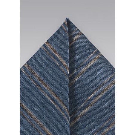 Indigo and Brown Striped Pocket Square