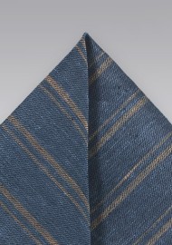 Indigo and Brown Striped Pocket Square