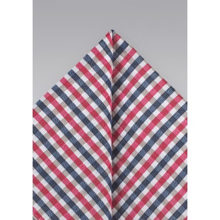 Seersucker Pocket Square in Red and Blue