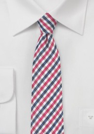 Red and Blue Micro Check Skinny Tie