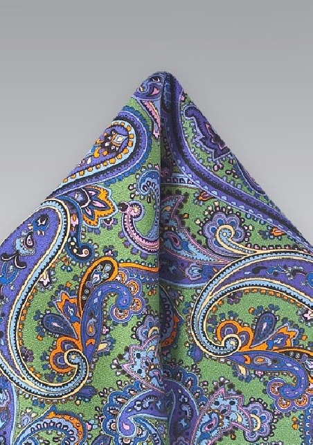 Olive and Purple Paisley Pocket Squar