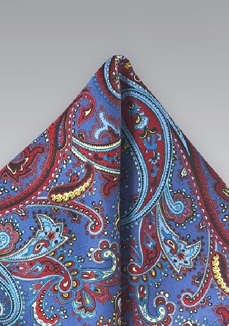 Purple, Red, Yellow Paisley Pocket Square
