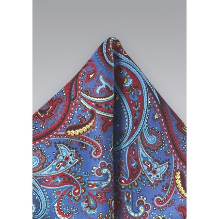 Purple, Red, Yellow Paisley Pocket Square
