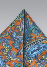 Cognac, Purple, and Blue Paisley Pocket Square