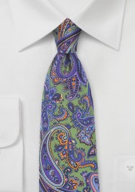 Olive and Purple Paisley Silk Tie