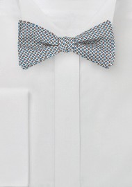 Geometric Print Silk Bow Tie in Silver and Blue