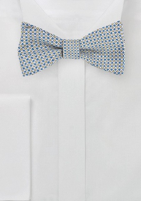 Geometric Print Silk Bow Tie in Blue, White, Yellow