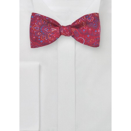 Italian Silk Paisley Bow Tie in Bright Red