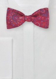 Italian Silk Paisley Bow Tie in Bright Red