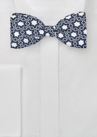 Modern Moroccan Print Bow Tie in Blue and White