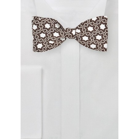 Modern Moroccan Print Bow Tie in Brown and White