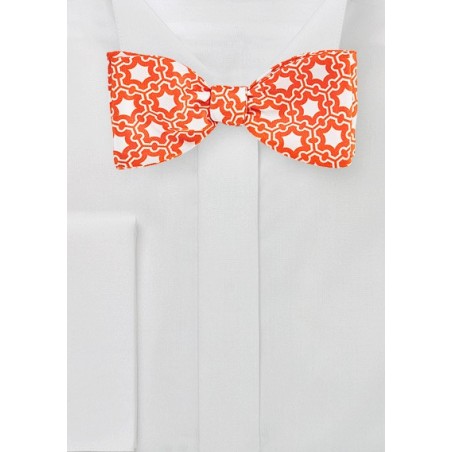 Modern Moroccan Print Bow Tie in Bright Orange and White