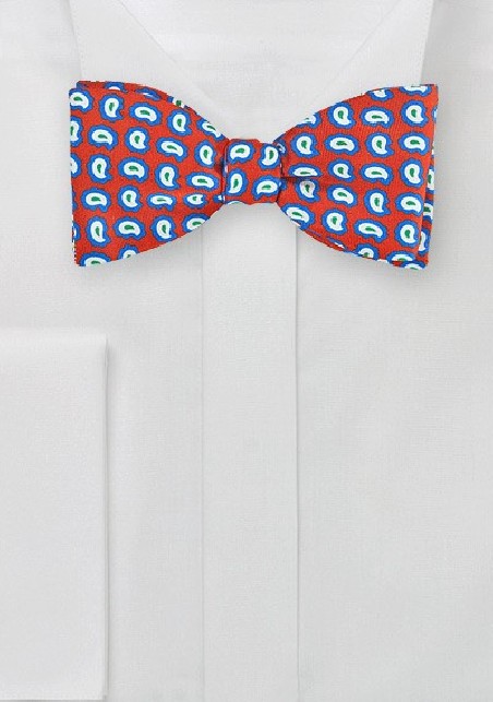 Pop Art Paisley Bow Tie in Red, Blue, White