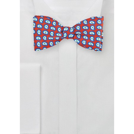 Pop Art Paisley Bow Tie in Red, Blue, White