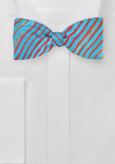 Aqua and Orange Striped Bow Tie