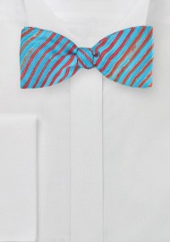 Aqua and Orange Striped Bow Tie