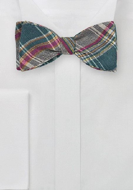 Autumn Madras Bow Tie in Green, Brown, Burgundy