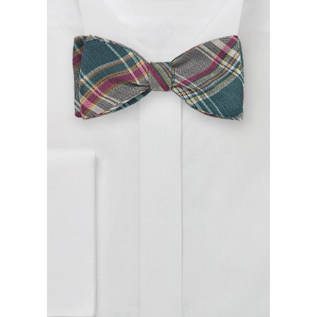 Autumn Madras Bow Tie in Green, Brown, Burgundy