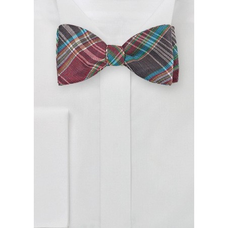 Autumn Madras Bow Tie in Burgundy, Brown, Aqua