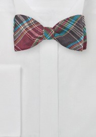 Autumn Madras Bow Tie in Burgundy, Brown, Aqua